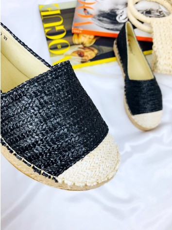 Dámske slamené čierne espadrilky