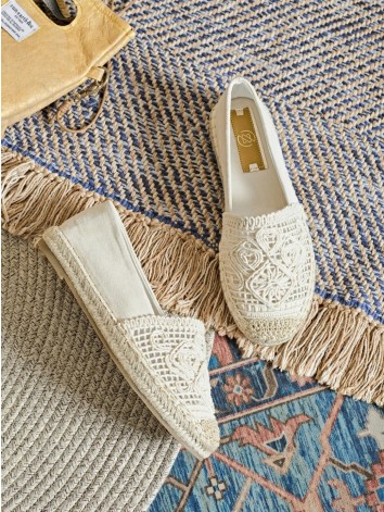 Dámske háčkované espadrilky - béžové