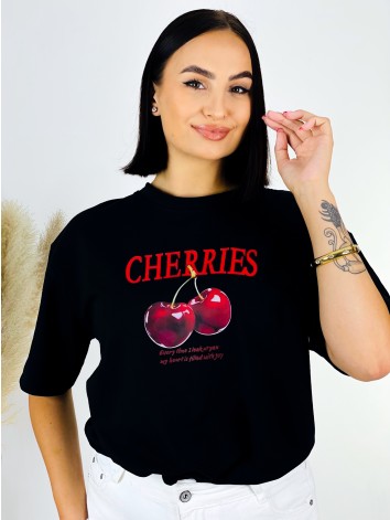 Dámske čierne tričko CHERRIES